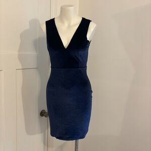 Y2K/90s Beware! Size Medium Dark Blue Jewel Tone Velvet Bodycon Witchy Dress